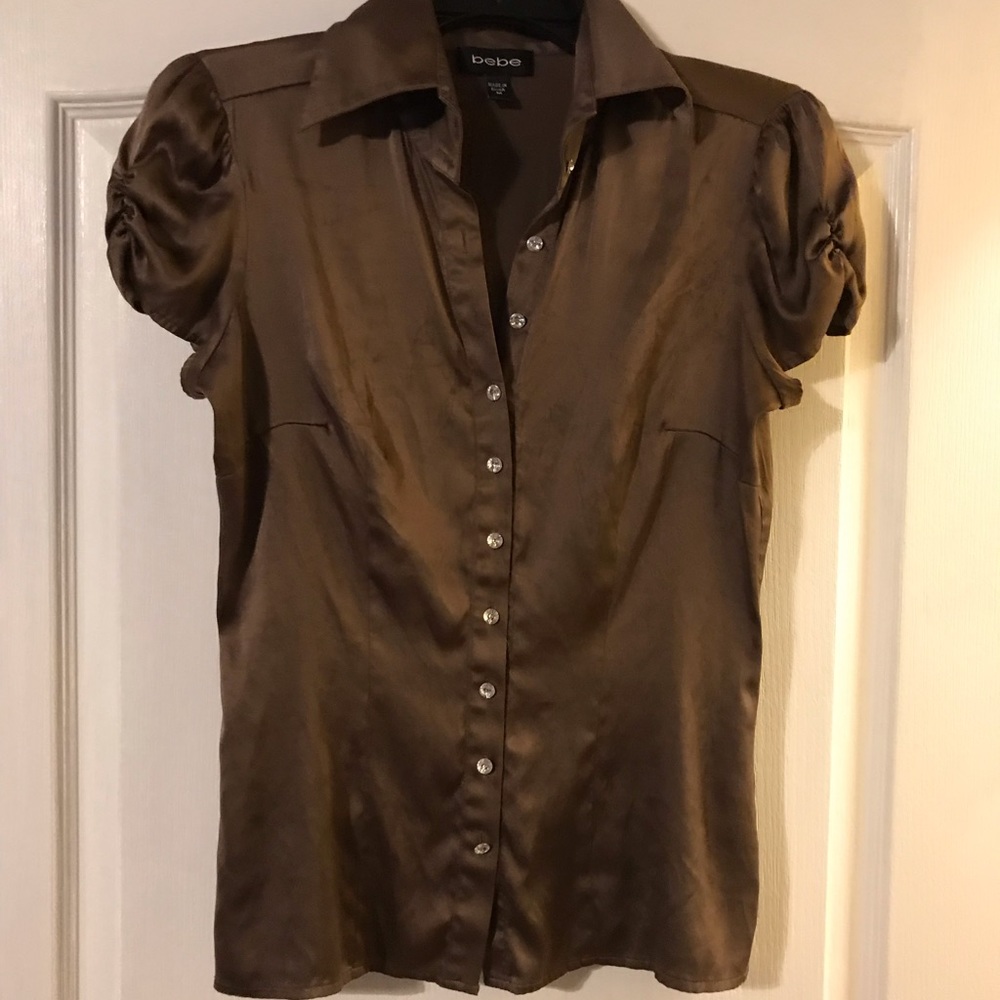 COPY - Bebe Chocolate brown silk button up top size M.